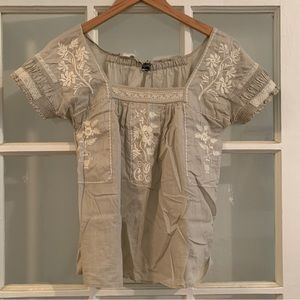 Gray J Crew embroidered peasant blouse - small